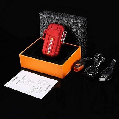 Huayue ™ Rechargeable Waterproof Lighter Pocket Lighter Flameless Electric Double Arc USB Rechargeable-Windproof-No Butane-Ideal Lighter for Indoor and Outdoor Cigarette Lighter(Red) Huayue ™ Rechargeable Waterproof Lighter Pocket Lighter Flameless Electric Double Arc USB Rechargeable-Windproof-No Butane-Ideal Lighter for Indoor and Outdoor Cigarette Lighter(Red)