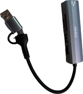 Verilux USB Hub USB A/USB C Hub 4 in 1 USB C Hub with USB Adapter, Support TF/SD Card 3.0 Hub with 100Mbps RJ45 LAN Port for MacBook Air/Pro 13/15 and More USB Hub(Silver)