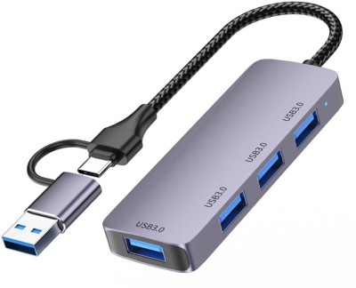 microware USB 3.0/Type C to 4 port USB 3.0 Hub USB Hub 3.0 with 4 Ports, Aluminum USB C to USB 3.0 Hub USB Splitter for MacBook USB Hub(Silver)