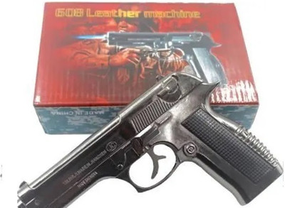 FITUP ™ 608 Heavy Metal Gun Pistol Shaped with Barrel Pull Back System and Holster Heavyweight Refillable Mouser Gun Shape Cigarette Gas Lighter with Cover Cigarette Lighter(Metallic Silver)