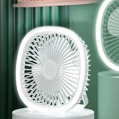 lukzer 1Pc Mini Portable Fan with LED Light & Hanging Belt USB Rechargeable Multi-Function Desk Ceiling Fan for Travel, Bedroom, Table, Home (19x19x6cm) USB Fan(White)