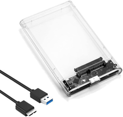 VOOCME External Hard Drive Enclosure USB 3.0 to SATA III Tool-Free Clear Hard Disk Case for 2.5 inch 7mm 9.5mm SATA HDD SSD Max 6TB Support UASP USB Cable(Black)