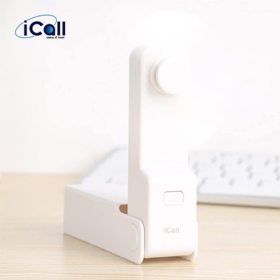 icall Mini Pocket LD1 Hand Fan (3 Speed) modes Build-in Rechargeable Battery with Table Holder Powerful Rechargeable Fan(White)