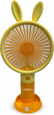 Pick Ur Needs Portable Table Fan For Ourdoor Use / Camping / Travel / Adventure Mini Hand Fan Mini Handheld Chargeable Portable Fan Small Cartoon Design USB Charging 5 Blade Rechargeable Fan(Yellow)