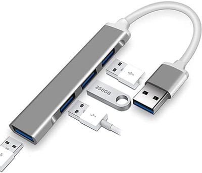 Multybyte USB 3.0 High Speed 4 Port USB Hub with Aluminium Shell, Compatible for PC, MacBook, Mac Pro, Mac Mini USB Hub(Silver)