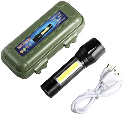 WRADER Rechargeable Mini LED Torch Light with Side Searchlight and Flashlight Zoomable Torch(Black, 12 cm, Rechargeable)