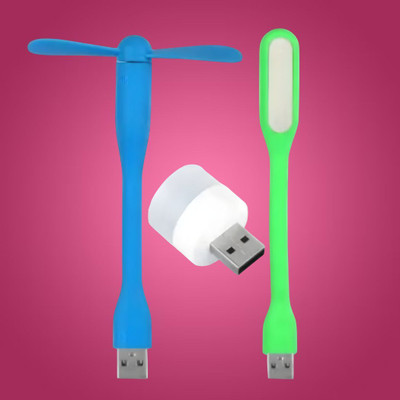 justcellz Mini USB Fan and USB Night Lamp Combo for Laptop, Power Bank, PC 3 in 1 USB LED Light USB Fan, Led Light(Multicolor)