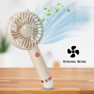 PLERIZA Portable Mini Fan With Light- Rechargeable Hand Fan with 3 Adjustable Speeds Lightweight Design, Low Noise, and Easy Portability for Indoor and Outdoor Use USB Fan(Beige)