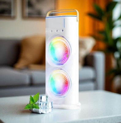 KHAMMA GHANI Portable Mini Air Cooler with Dual RGB Fans–USB Rechargeable Desktop Cooling Fan Portable Rechargeable Cooling Fan with Dual Mist, LED Light & 3 Speed Modes--03 USB Air Cooler(Multicolor)