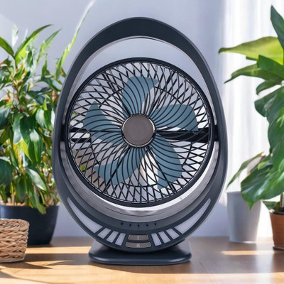 LACCO USB TableFansFolding Rechargeable Fan LED Light And MultifunctionUSB 2025 MODEAL Oscillating Small Desk With 4000 Mah Battery Operated USB Fan(Black)