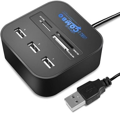 RuhZa USB 2.0 for Pen Drives/Cameras/Mobiles/PC/Laptop/Notebook/Tablet Docking Station USB Hub Combo 3 USB Ports and All in one Card Reader Card Reader(Black)