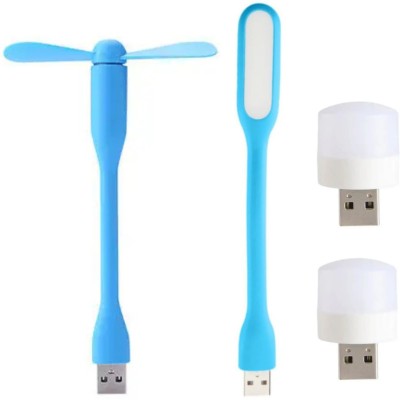 icall Combo pack of 4 (USB Fan, USB Light, Mini USB Bulb)- Emergency Combo use with Power bank, Laptop, Computer USB Fan, Led Light(Blue, White)