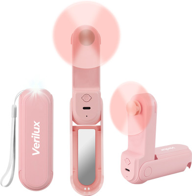 Zorbes Folding USB Fan 4 in 1 Pocket Fan with LED Light Mirror 3 Speed Portable Fan Folding USB Fan 4 in 1 Pocket Fan Multipurpose Rechargeable Rechargeable Fan(Pink)