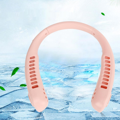VOLTegIC Portable Hanging Neck Fan USB Charging Silent Handheld Folding Fan-Pink NF-51 Rechargeable Fan, USB Fan(Pink)