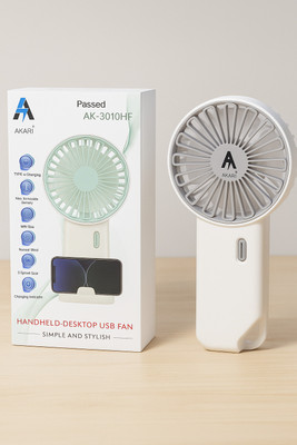 Akari AK-3010HF 2 IN 1 USB HANDHELD DESKTOP FAN WITH PHONE STAND USB Fan, Rechargeable Fan(White)