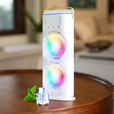 Kiwaas Portable Mini Air Cooler with Dual RGB Fans–USB Rechargeable Desktop Cooling Fan Double Spray----------Multicolor---------mini cooler--------10 USB Air Cooler(Multicolor)