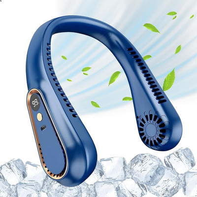 Sampri Portable USB Neck Fan Hands Free Bladeless 3 Speeds Outdoor and Indoor Rechargeable Neck Fan USB Fan(Blue-XX)