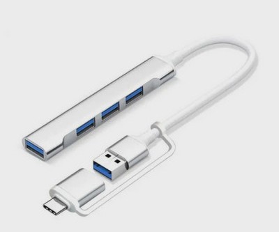 THE MOBILE POINT 4-in-1 Multiport USB Hub, Supports Type-C OTG & up to 5 Gbps High-Speed Data Transfer Compatible with Type-C laptops, Tablets & Smartphones USB Hub, Laptop Accessory, Card Reader(White)