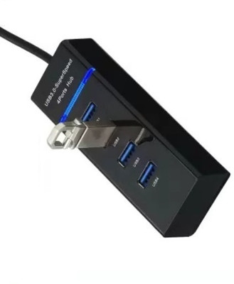 NPU Portable Mini USB HUB 4 Port SuperSpeed 3.0 Led Indication For Laptop, PC_NP11 USB HUB 4 PORT_NP11 USB Hub(Black)