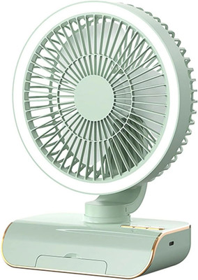 Solisca Oscillating Desk Fan With LED Light 4000mAh Rechargeable with USB Quiet Personal Mini Portable 3 Speed mode Build-in Battery Rechargeable-cooling blade USB Fan(Light Green)
