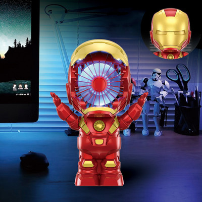 Spiaty Cute Cartoon Iron Man Rechargeable Handheld and Desktop Mini USB Fan UFAN015 USB Fan(Red2)