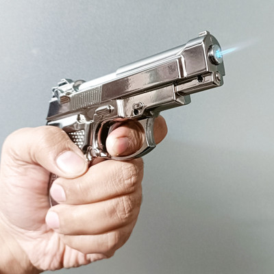 VariousEye TB-101 Pistol Lighter Gun Shaped Smoking Gas Lighter Cigarette Pistol Body Pistol Lighter Shaped Pistol Body Lighter Cleaner Pocket Lighter Pocket Lighter(Silver)
