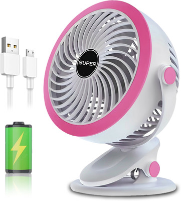 Litanika Portable Battery Operated USB Fan, 4000mAh USB-Powered Quiet Table Fan 3 Blade, Rechargable USB Fan, USB Air Cooler(Clip-Pink)