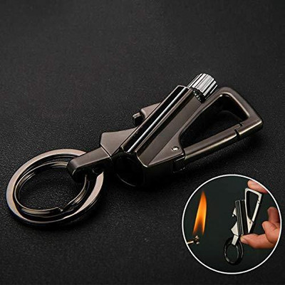 RHONNIUM Keychain with Flint Metal Matchstick Fire Starter and Bottle Opener-Black FL-16 Cigarette Lighter(Black)