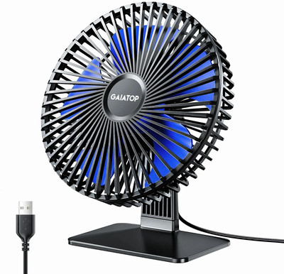 Gaiatop 4 Speeds Portable Mini Powerful Desktop Table Fan Small Table Fan, 6.5 Inch Ultra-quiet, 90° Adjustment for Better Cooling USB Fan(Black and Blue)