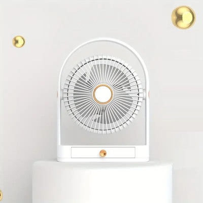 lukzer Mini Electric Fan with a Drawer Rotatable Head USB Portable Speed Adjustment Fan for Home Office Bedroom (18.5 x 13.5 x 4.5cm/YS-2235) USB Fan(White)