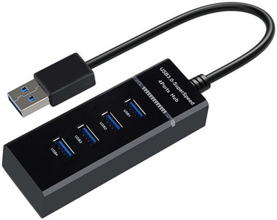 Wanzhow Multiport Slim USB Hub, 4 Port 3.0 USB HUB Adapter Cable with 5Gbps Speed, Laptop, PC Computers, with Led Indication USB Hub(Black)