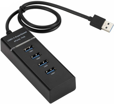Wanzhow High Quality Multiport Slim USB Hub, 4 Port 3.0 USB HUB Adapter Cable with 5Gbps Speed with led indicator for Laptop, PC Computers USB Hub(Black)