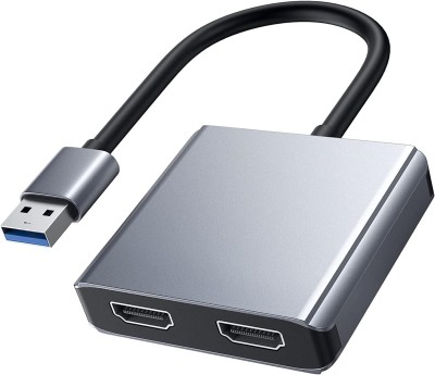 RuhZa USB to Dual HDMI Adapter - 4K - External Video Card - USB to HDMI Adapter - Monitor Adapter - USB 3.0 to HDMI HDMI Connector(Grey)