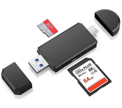 THE MOBILE POINT 2-in-1 USB 3.0 USB C Micro USB Card Reader Memory Card Reader All in One for SD, Micro SD, SDXC, SDHC, Micro SDXC Cards Card Reader, Laptop Accessory(Black)