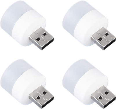WRADER USB Operated Small USB LED Light White Warm Light for Night and Dark Compatible with Laptops, Desktops, Mobile Charger, USB Hub and Other USB Devices PACK OF 4 Led Light(White)
