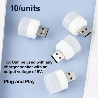 Red Champion Night Light, Usb Port Sturdy Stable Mini LED Night Bulb, Easy To Carry Mini Portable LED Night Light USB 1W Mini Bulb Lights for Reading Pack of -10 USB Cable(White)