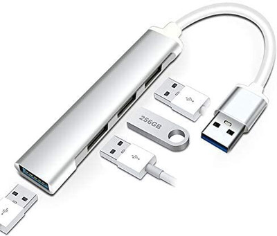 RuhZa 4-Port USB HUB 3.0,USB Multi - Interface Adapter USB Splitter Laptop with Cable, Multi USB Port Expander, Fast Data Transfer Compatible,Linux, Laptop Accessory(Silver)