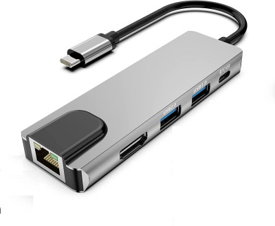 En ligne USB C Hub, 5 in 1 Multi Port Adapter with Gigabit Ethernet Port, 4K HDMI, Compatible with Switch Console, MacBook, iPad, Surface (5-in-1) USB Hub(Silver)