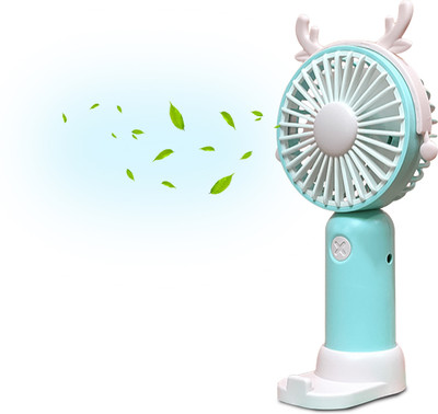 Symbelle Mini Portable Rechargeable Cute Hand Fan With Mobile Stand for Makeup, Travel | DD8055 USB Fan, Rechargeable Fan(Blue & White)
