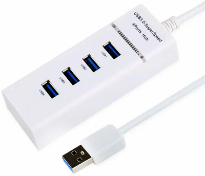 AMS 4 Port USB HIGH Speed Wired USB Gaming 3.0 Portable Switchable Card Reader USB Hub, USB Mouse, USB Cable, Laptop Accessory, USB Charger USB Hub(White)