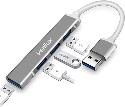 Verilux USB Hub 3.0 for PC, 4-Port High Speed USB Hub with Aluminium Shell, USB Port Hub USB Hub 3.0 for PC, 4-Port High Speed USB Hub USB Hub(Silver)