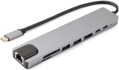 TechBox 100W PD,4K HDMI, SD/TF Card Reader & 2 USB 3.0 Ports With USB C Hub Adapter TBOX_USB HUB_8 IN 1 USB Hub(Silver)