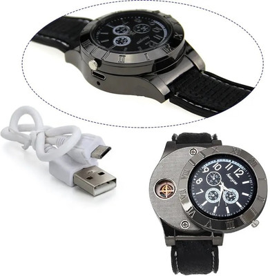 ASTOUND Mens Novelty Cigarette Lighter Watch USB Charging WWL-04 Cigarette Lighter(Black)