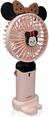 Pick Ur Needs Rechargeable Foldable Mini Handheld Fan Micky Mouse Design 5 Mode Speed LED Display Mini Fan For Home / Outdoor Use / Travelling / Camping Mini Hand Fan Rechargeable Fan(Light Pink)