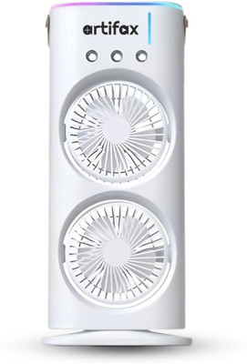 Artifax Double Mist Fan Double Mist Fan, Rechargeable, RGB LED, Dual 90° Rotation Fan USB Air Cooler(White)