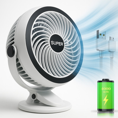 Sampri Rechargeable Lighting & 4-hours Battery Backup Small Pocket, Cooling Mini Hand 3 Speed USB Fan(Deep Black, White)