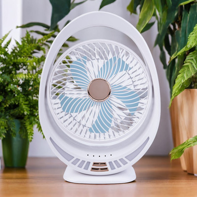 Sampri USB Rechargeable Fan with 21 SMD LED Light Mini Table Fan USB Fan(White-KW)