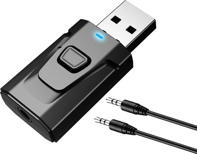 STRIFF Bluetooth Car Adapter Bluetooth 5.0 Car Adapter Mini Transmitter/Receiver, Aux Jack, Hands-Free USB Hub(Black)