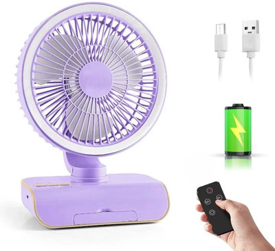 Solisca Oscillating Desk Fan With LED Light 4000mAh Rechargeable with USB Quiet Personal Mini Portable 3 Speed mode Build-in Battery Rechargeable-cooling blade USB Fan(Purple)