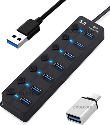 coolcold USB 3.0 7 Port 7 Switch Hub with otg usb 3.0 7 Port 7 Switch high speed hub with otg USB Hub(Black)